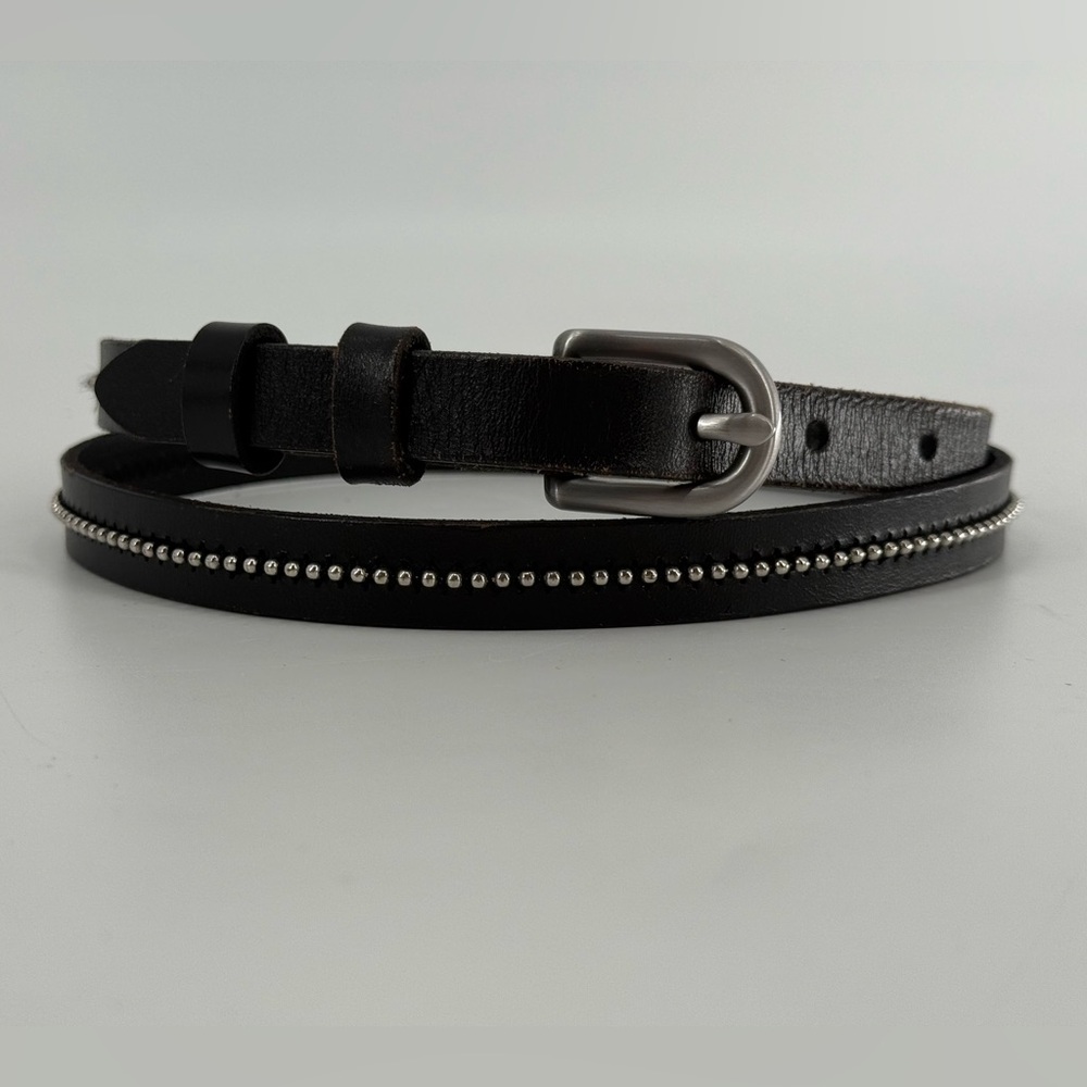 Edgy Black Leather Belt W Bead Details M